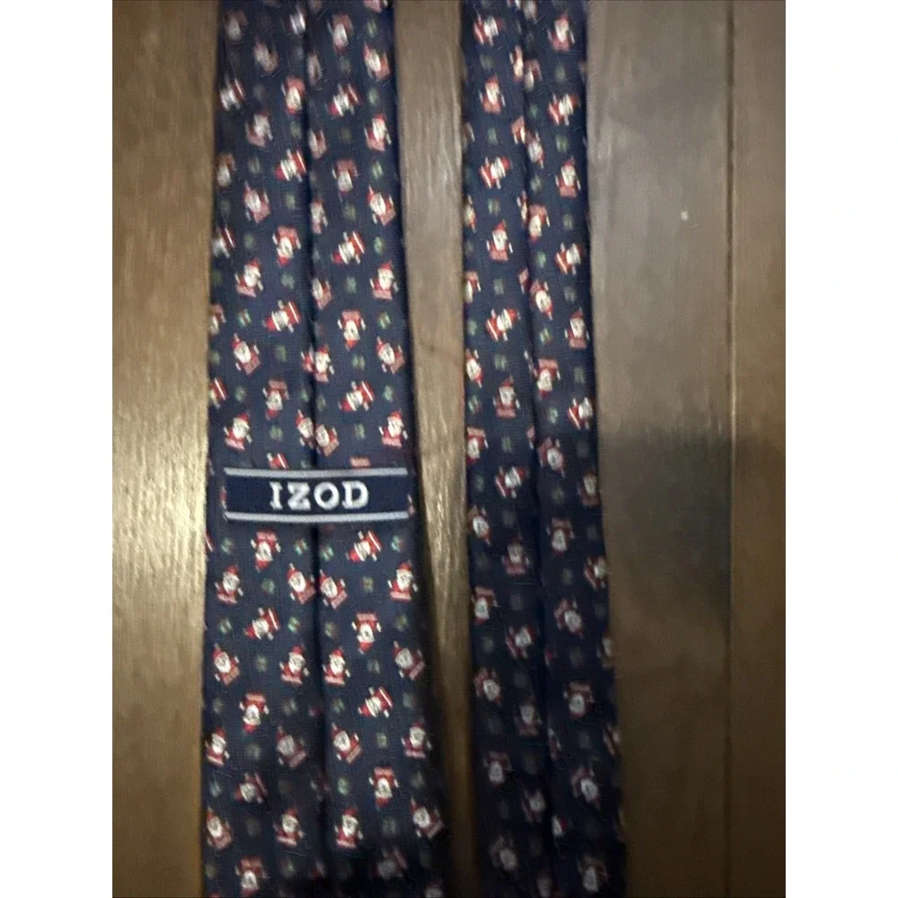 IZOD Santa Claus Christmas Necktie Men's‎ OS Navy Blue Excellent Holiday Novelty